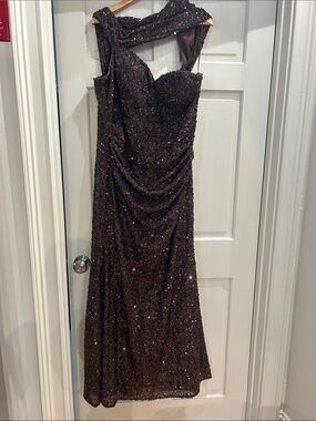 Fashion Nova Brown Sequined One-Shoulder Evening Dress